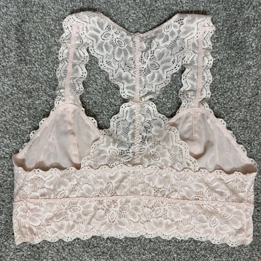 Felina Lingerie Bralette Womens Medium Pink Lace Racerback Wireless Sexy Girly